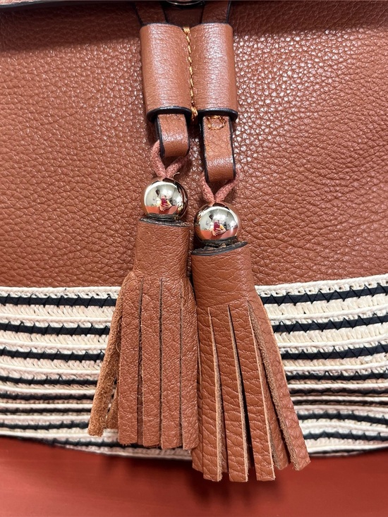 Rebecca Minkoff Cognac Brown Leather Raffia Backpack Purse Convertible Strap main image 6